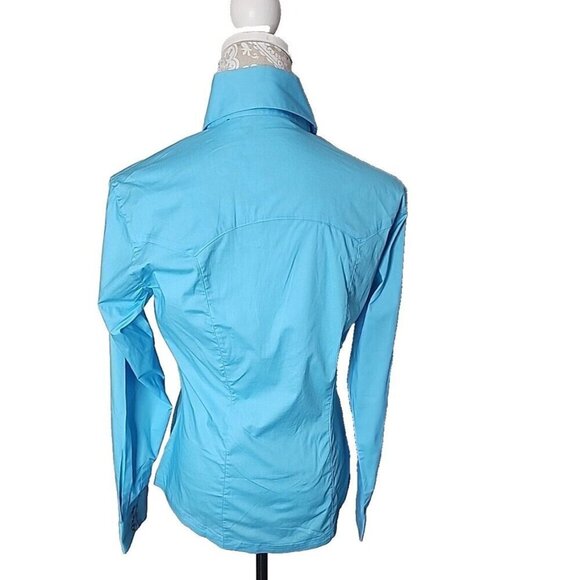 Panhandle Solid Pearlized Snap Turquoise Western Shirt Rodeo Women's Medium - Picture 5 of 13